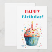 Cartes Pour Fêtes Annuelles Aquarelle Cupcake Joyeux anniversaire (Devant / Derrière)