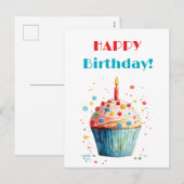Cartes Pour Fêtes Annuelles Aquarelle Cupcake Joyeux anniversaire (Devant / Derrière)