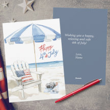 Aquarelle Custom Happy 4 juillet Plage Scène