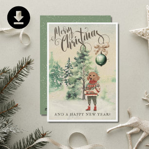 Cartes Pour Fêtes Annuelles Aquarelle Dachshund Chien Retro Vintage