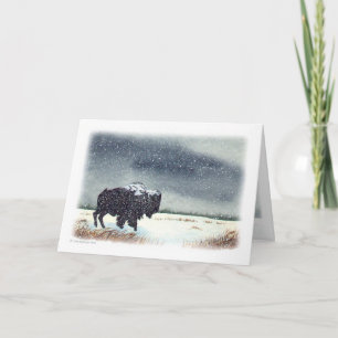 Cartes Pour Fêtes Annuelles Aquarelle de bison époussetée par neige