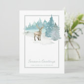 Cartes Pour Fêtes Annuelles Aquarelle de cerf hiver Bois Noël (Debout devant)