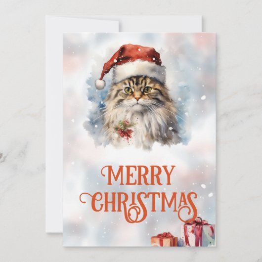 Cartes Pour Fêtes Annuelles Aquarelle de chat Noël (Devant)