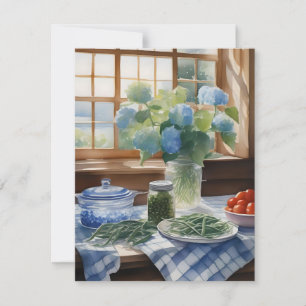 Cartes Pour Fêtes Annuelles Aquarelle de cuisine de ferme Table avec haricots 