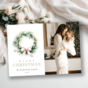 Cartes Pour Fêtes Annuelles Aquarelle de la couronne de Noël verte