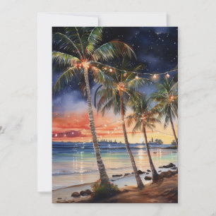 Cartes Pour Fêtes Annuelles Aquarelle de la plage de Noël