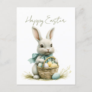 Cartes Pour Fêtes Annuelles Aquarelle de lapin doux Floral Pâques