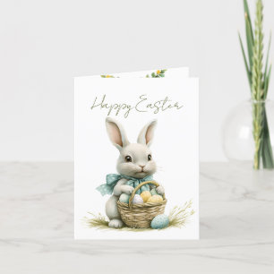 Cartes Pour Fêtes Annuelles Aquarelle de lapin doux Floral Pâques
