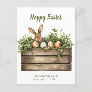 Cartes Pour Fêtes Annuelles Aquarelle de lapin doux Plantes Oeufs Pâques