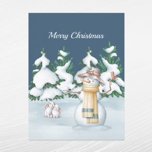 Cartes Pour Fêtes Annuelles Aquarelle de neige de Noël Lapins Arbres Aquarelle