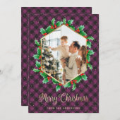 Cartes Pour Fêtes Annuelles Aquarelle de neige dorée violette photo Noël (Devant / Derrière)