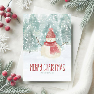 Cartes Pour Fêtes Annuelles Aquarelle de neige hiver Bois Noël