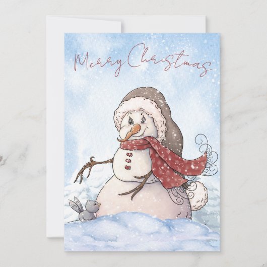 Cartes Pour Fêtes Annuelles Aquarelle de neige Noël d'hiver (Devant)