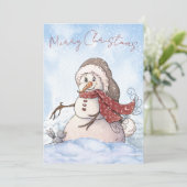 Cartes Pour Fêtes Annuelles Aquarelle de neige Noël d'hiver (Debout devant)