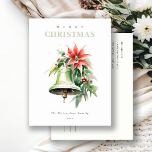 Cartes Pour Fêtes Annuelles Aquarelle de Noël Bell Pine Poinsettia Folithe