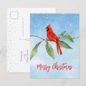 Cartes Pour Fêtes Annuelles Aquarelle de Noël Bleu Vert Rouge Cardinal Oiseau (Devant / Derrière)