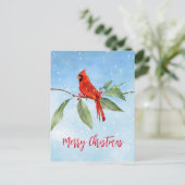 Cartes Pour Fêtes Annuelles Aquarelle de Noël Bleu Vert Rouge Cardinal Oiseau (Debout devant)