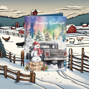 Cartes Pour Fêtes Annuelles Aquarelle de Noël Camion de pays ajouter un texte