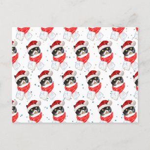 Cartes Pour Fêtes Annuelles Aquarelle de Noël Chat Tricolée avec Écharpe