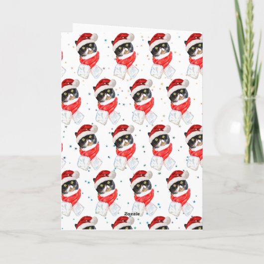 Cartes Pour Fêtes Annuelles Aquarelle de Noël Chat Tricolée avec Écharpe (Dos)