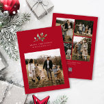 Cartes Pour Fêtes Annuelles Aquarelle de Noël Floral Cinq photo Collage<br><div class="desc">Christmas Watercolor Floral Five Photo Collage Holiday Card présente une belle aquarelle illustrant la verdure saisonnière et les baies sèches,  ainsi que cinq photos.</div>