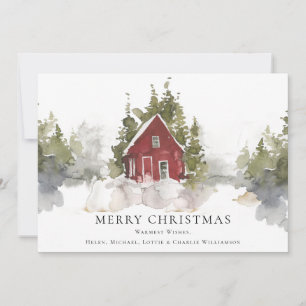 Cartes Pour Fêtes Annuelles Aquarelle de Noël Forêt de pins neigeux Accueil