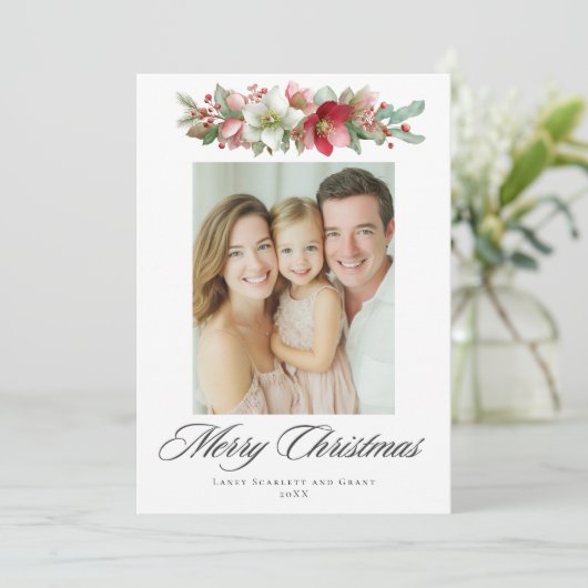 Cartes Pour Fêtes Annuelles Aquarelle de Noël Hellebore Design (Debout devant)