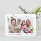 Cartes Pour Fêtes Annuelles Aquarelle de Noël Holly Berries Script Photo (Debout devant)