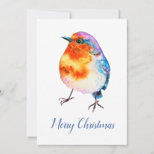 Cartes Pour Fêtes Annuelles Aquarelle de Noël joyeux Robin personnalisable (Devant)