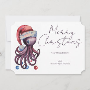 Cartes Pour Fêtes Annuelles Aquarelle de Noël Octopus portant un chapeau de Pè