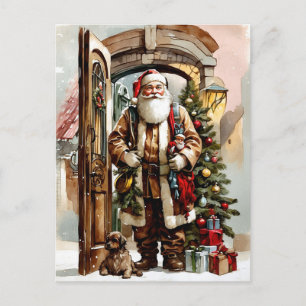 Cartes Pour Fêtes Annuelles Aquarelle de Noël Père Noël avec chien
