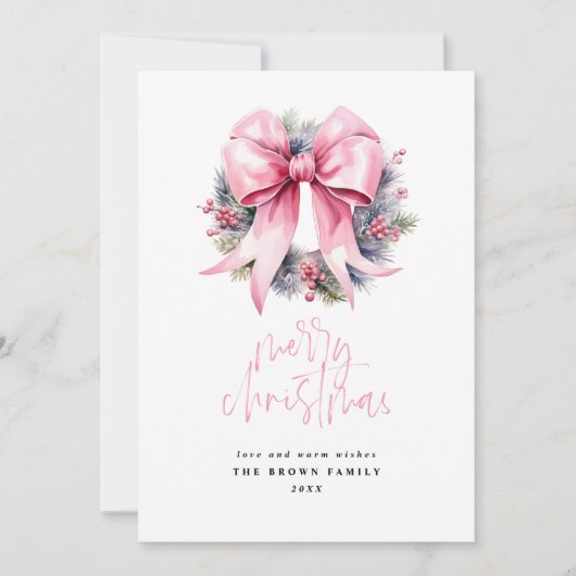 Cartes Pour Fêtes Annuelles Aquarelle de Noël rose (Devant)
