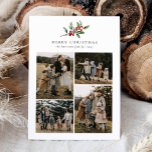 Cartes Pour Fêtes Annuelles Aquarelle de Noël simple Collage photo florale<br><div class="desc">Simple Christmas Watercolor Greenery Photo Collage Holiday Card présente une belle aquarelle illustrant la verdure saisonnière et les baies sèches,  ainsi que quatre photos.</div>
