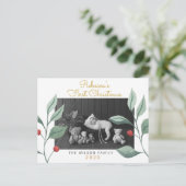 Cartes Pour Fêtes Annuelles Aquarelle de Noël Verdure & Berry (Debout devant)