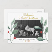 Cartes Pour Fêtes Annuelles Aquarelle de Noël Verdure & Berry (Devant / Derrière)
