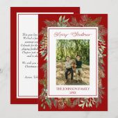 Cartes Pour Fêtes Annuelles Aquarelle de Noël Vert Botanique Rouge (Devant / Derrière)