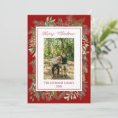 Cartes Pour Fêtes Annuelles Aquarelle de Noël Vert Botanique Rouge (Debout devant)