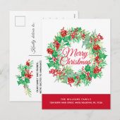 Cartes Pour Fêtes Annuelles Aquarelle de Noël Wreath Moving (Devant / Derrière)