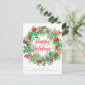 Cartes Pour Fêtes Annuelles Aquarelle de Noël Wreath Script moderne Moving (Debout devant)