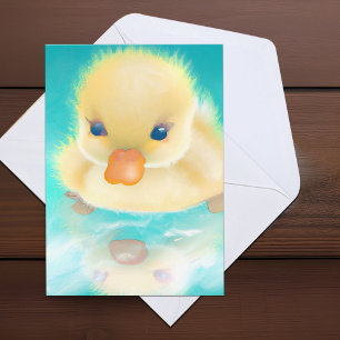 Cartes Pour Fêtes Annuelles Aquarelle de Pâques mignonne Canard Fuzzy Jaune Du