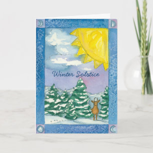 Cartes Pour Fêtes Annuelles Aquarelle de paysage de neige de cerfs communs de