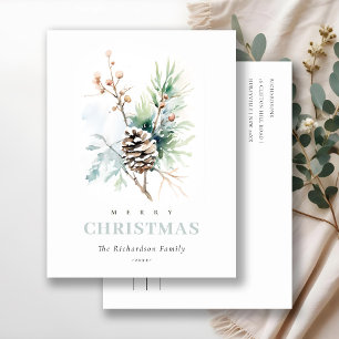 Cartes Pour Fêtes Annuelles Aquarelle de pin cône d'hiver Berry Noël