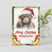 Cartes Pour Fêtes Annuelles Aquarelle de singe de Noël (Debout devant)