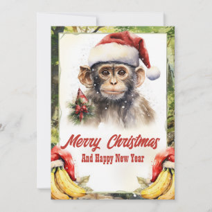 Cartes Pour Fêtes Annuelles Aquarelle de singe de Noël
