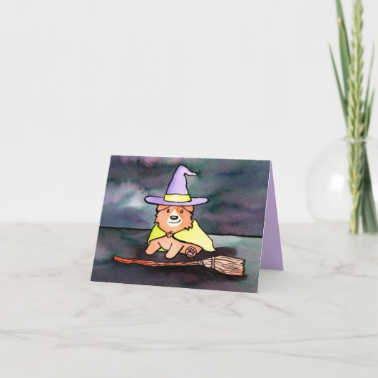 Cartes Pour Fêtes Annuelles Aquarelle de sorcière de Corgi mignonne (Devant)