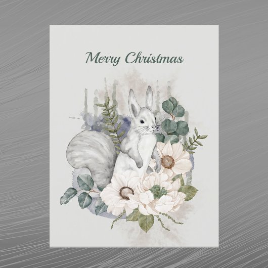 Cartes Pour Fêtes Annuelles Aquarelle d'écureuil gris de Noël