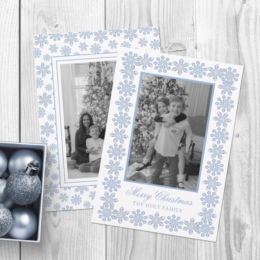 Cartes Pour Fêtes Annuelles Aquarelle Designer Blue Snowflics Noël