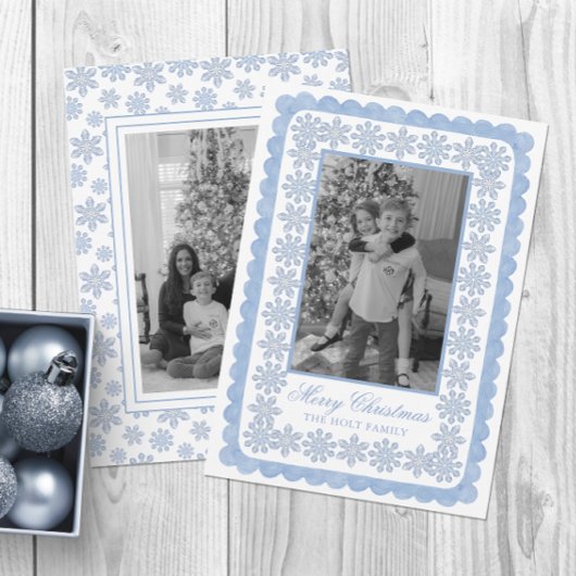 Cartes Pour Fêtes Annuelles Aquarelle Designer Blue Snowflics Noël