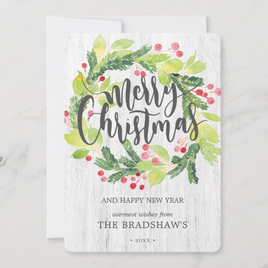 Cartes Pour Fêtes Annuelles Aquarelle d'hiver Berry Wreath (Devant)