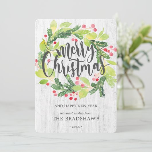 Cartes Pour Fêtes Annuelles Aquarelle d'hiver Berry Wreath (Debout devant)
